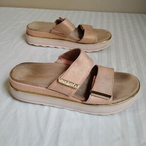 Vionic Sandals 8.5 Brandie Rose Gold‎ Slide Chunky Cushioned Leather Comfort